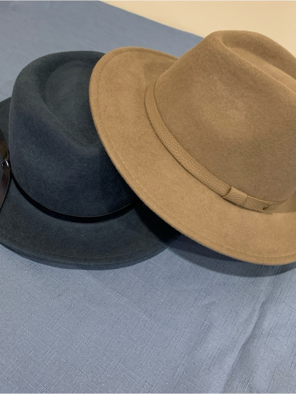 Christian Siriano New York : 2 Fedoras: Blue & Camel Wool Hat One Sz adjustable